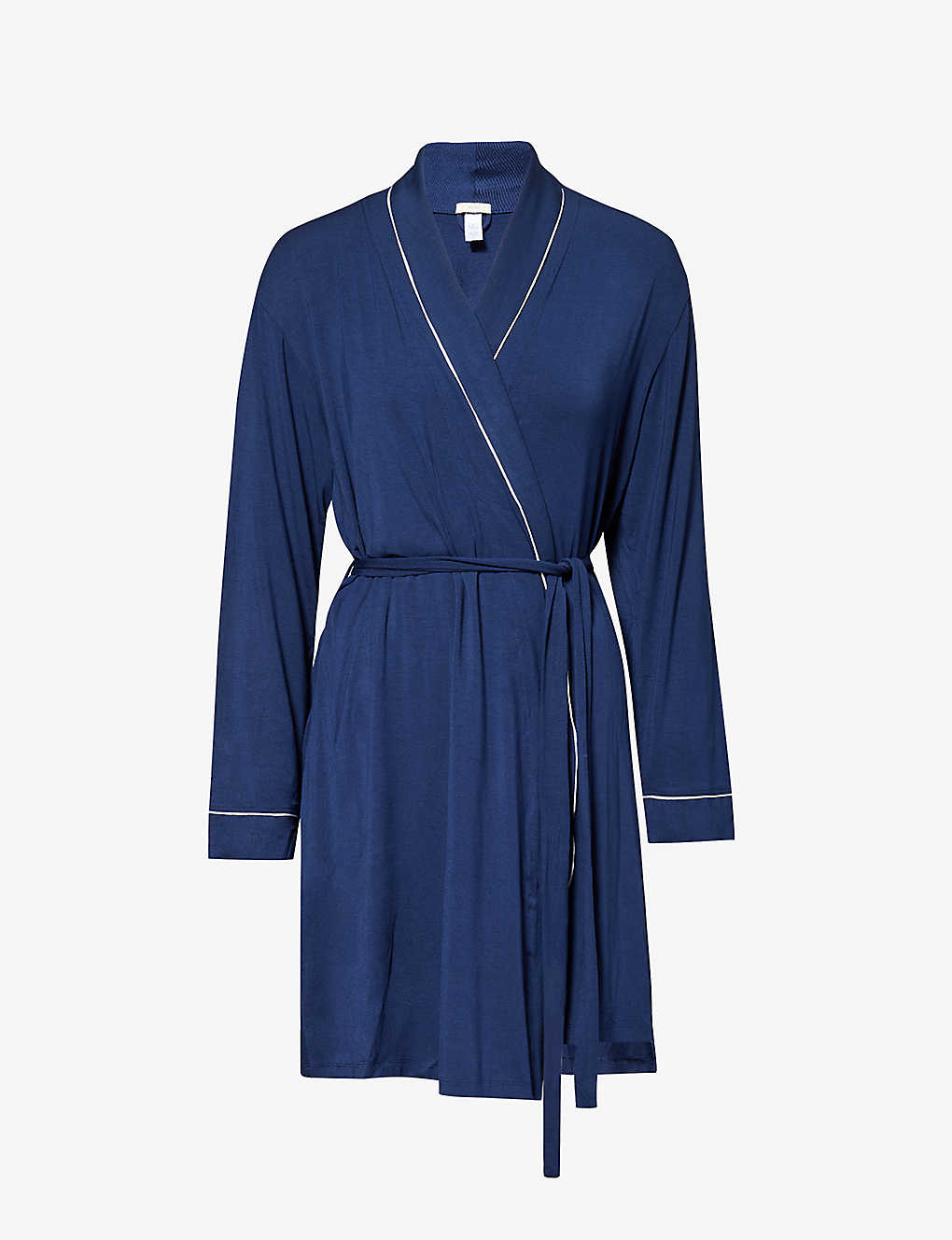 Shop Eberjey Womens Navy Ivory Gisele Tie-belt Stretch-woven Jersey Robe In Blue