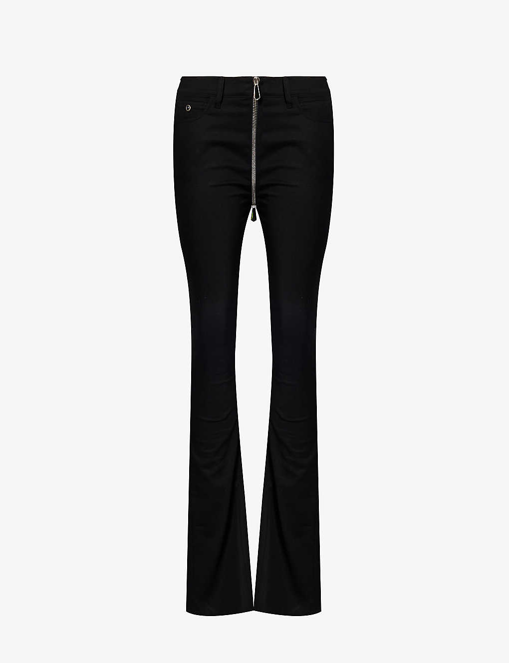 Starlit Womens Black Crystal-embellished Flared-leg High-rise Stretch-denim Trousers