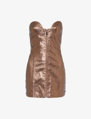 STARLIT: Sweetheart-neck metallic leather mini dress