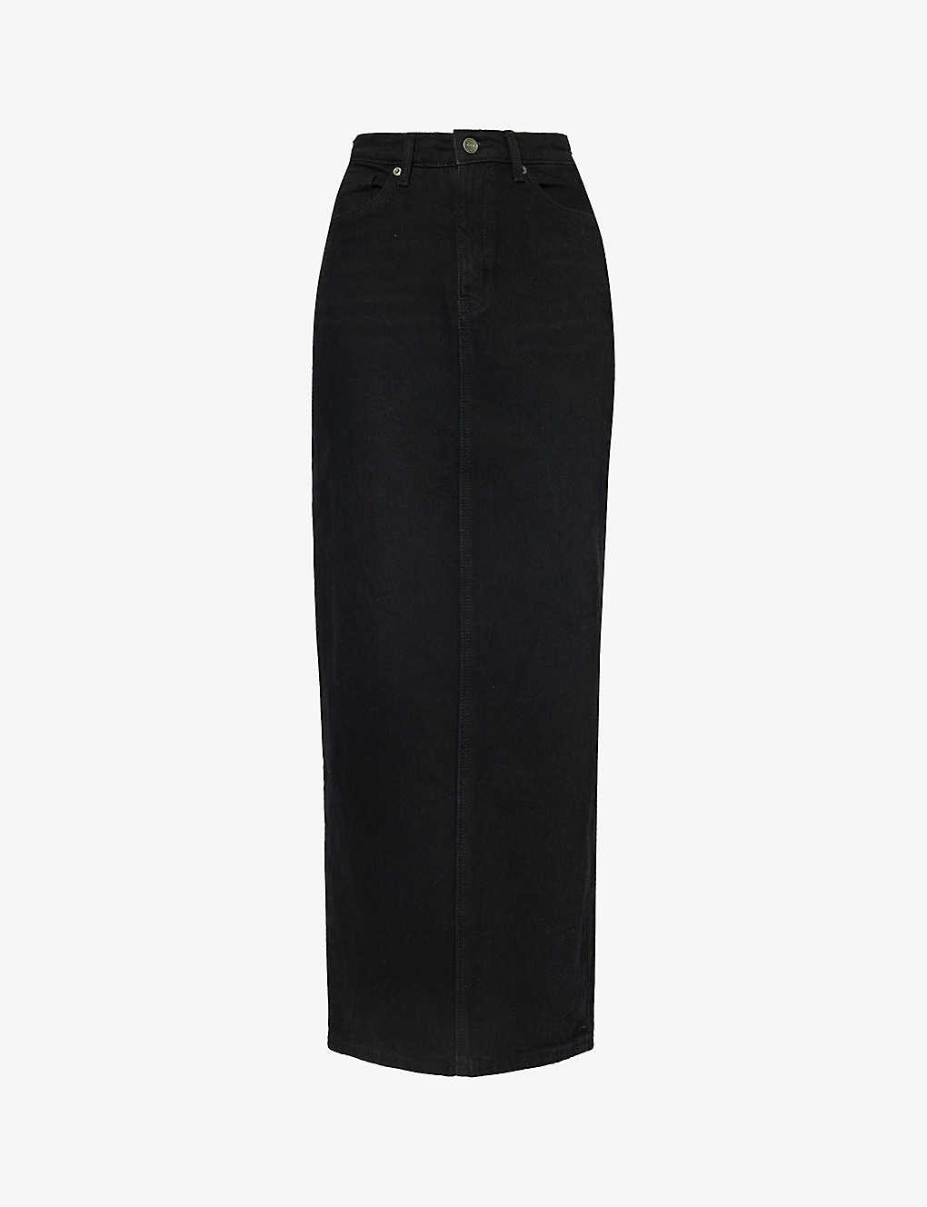Reformation Womens Nidri Daria Split-hem Organic-cotton Denim Maxi Skirt In Black