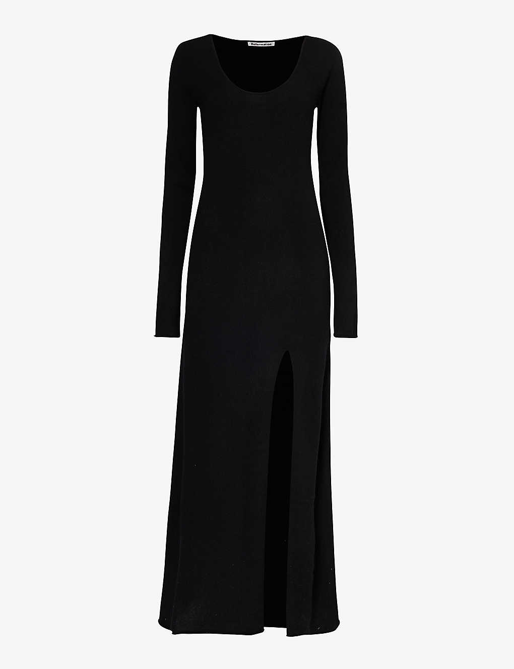 Reformation Womens Black Jennita Split-hem Recycled Cashmere-blend Knitted Maxi Dress