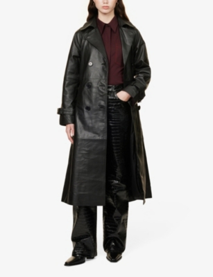 Shop Reformation Women's Black Ashland Notch-lapel Leather Coat