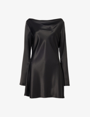 Reformation Womens Black Pike Scoop-neck Satin Mini Dress In Black
