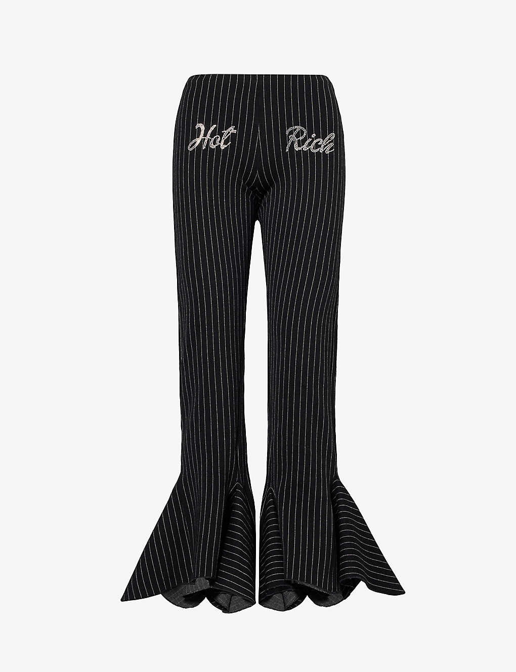 Avavav Womens Black Pinstripe Hot Rich Mid-rise Flared-leg Cotton-blend Trousers