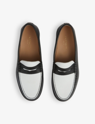 Shop Lk Bennett Women's Bla-black/white Solo Penny-trim Leather Loafers