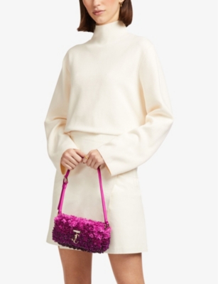 Shop Jimmy Choo Avenue Mini Satin Shoulder Bag In Fuchsia/light Gold