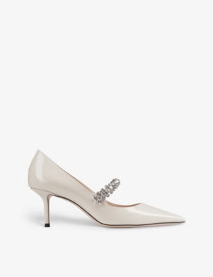 Jimmy Choo Womens Linen Bing 100 Crystal-embellished Patent-leather Heeled Mules In White