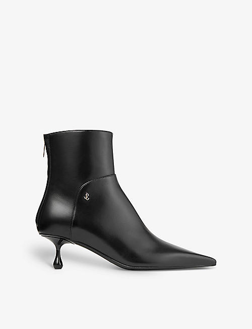 JIMMY CHOO: Cycas pointed-toe leather heeled ankle boots