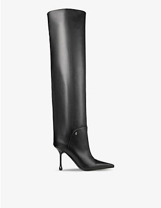 JIMMY CHOO: Cycas pointed-toe leather heeled knee-high boots