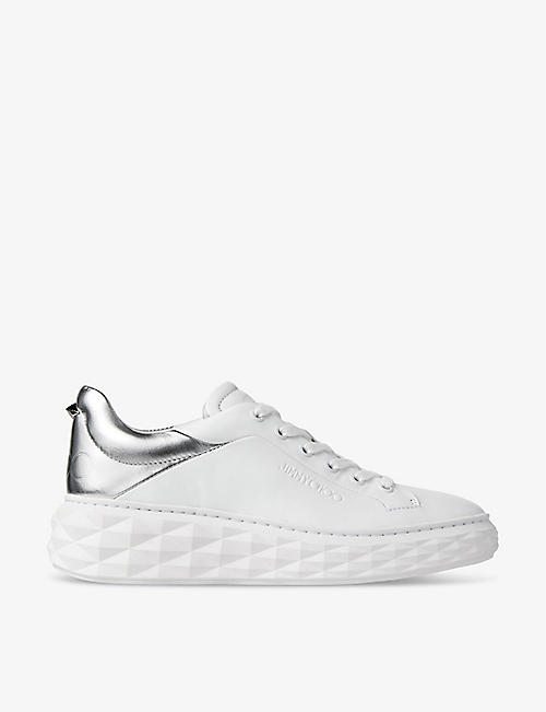 JIMMY CHOO: Diamond Maxi brand-embossed leather low-top trainers