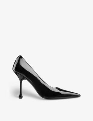 Shop Jimmy Choo Women's Black Ixia Tonal-stitching Leather Heeled Courts