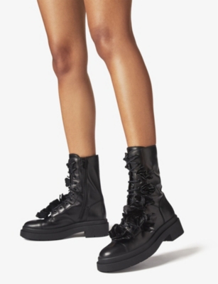 Nari flower-embellished lace-up leather boots