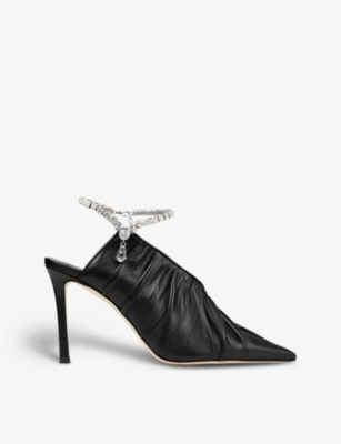 Shop Jimmy Choo Women's Black Sadia 95 Ruched Leather Heeled Courts