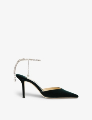 JIMMY CHOO: Saeda 85 crystal-embellished heeled velvet courts