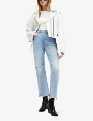 Shop Allsaints Women's Light Indigo Edie Straight-leg High-rise Stretch-denim Jeans