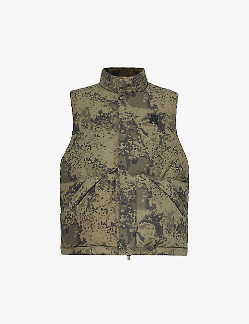 REPRESENT: Camouflage-pattern funnel-neck shell-down gilet