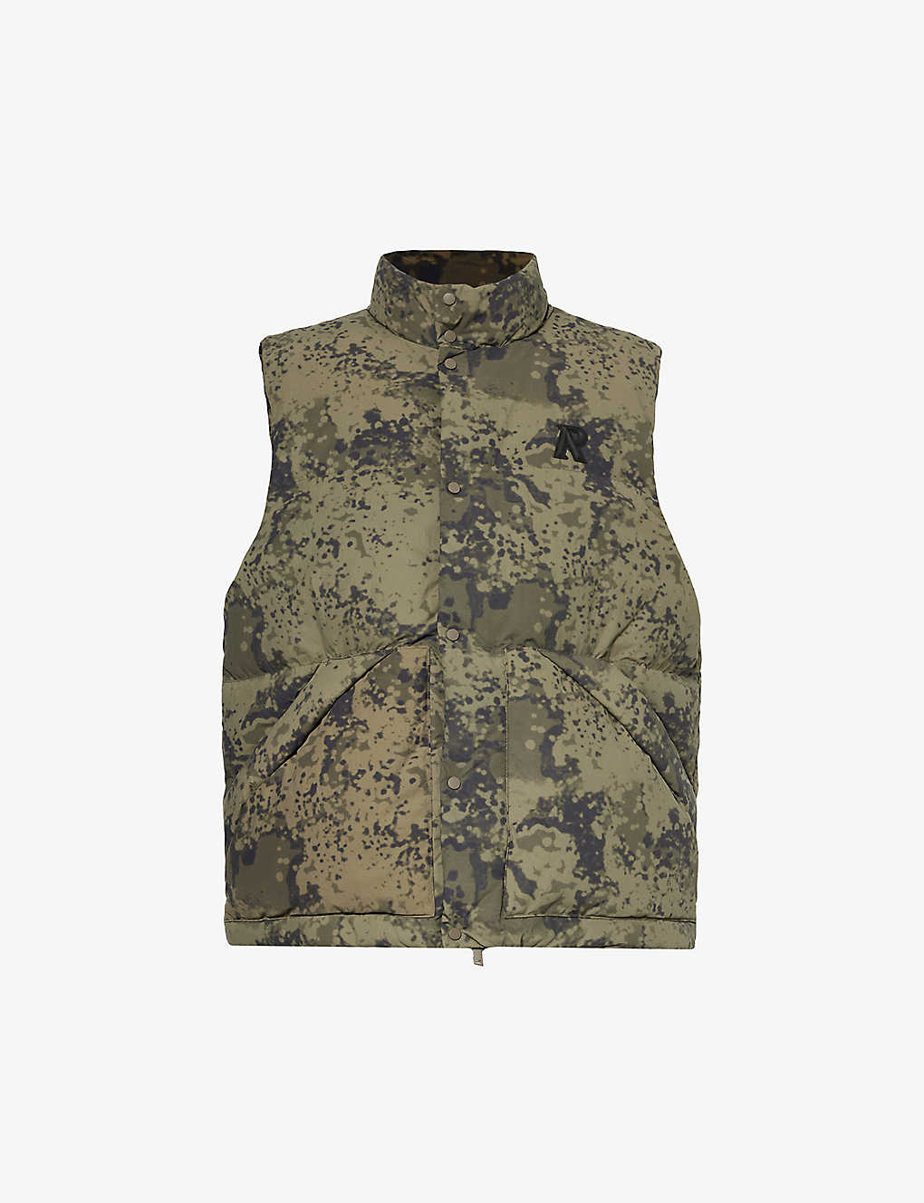 Represent Mens Camo Camouflage-pattern Funnel-neck Shell-down Gilet