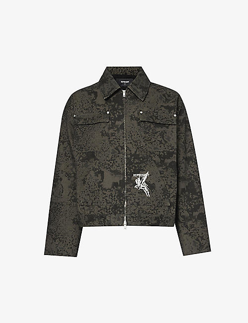 REPRESENT: Abstract-pattern boxy-fit cotton-canvas jacket