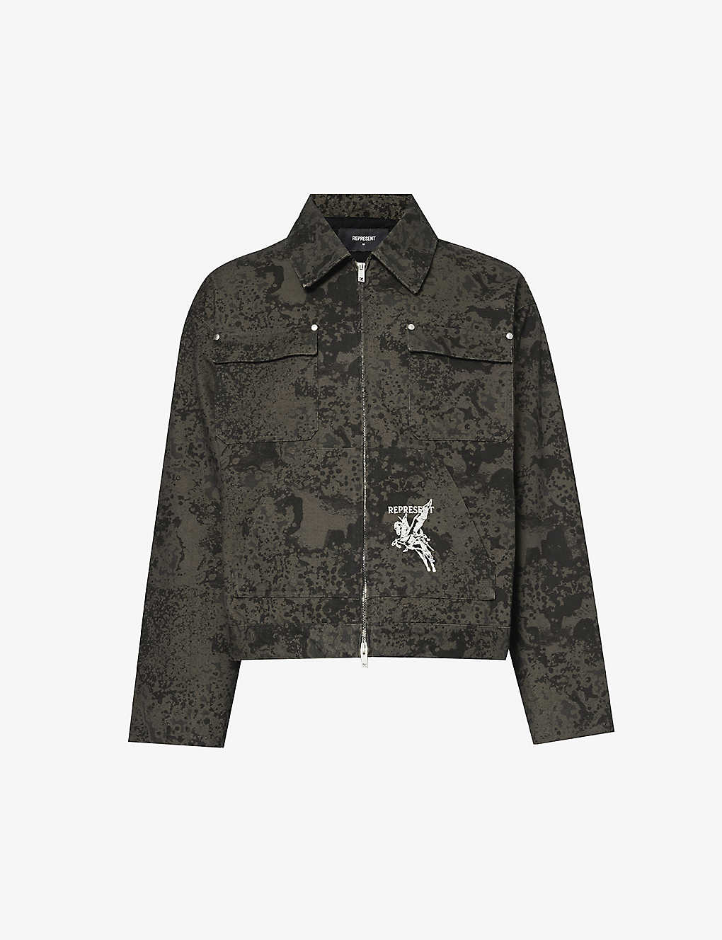 Represent Mens Camo Abstract-pattern Boxy-fit Cotton-canvas Jacket