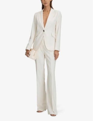 Shop Reiss Millie Peak-lapel Single-breasted Woven Blazer In Cream