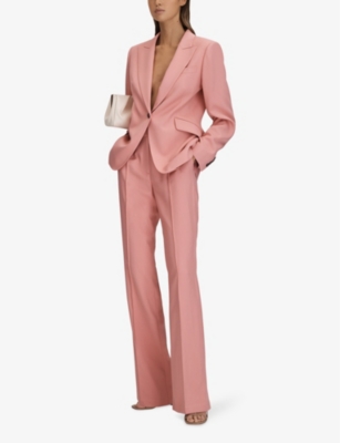 Shop Reiss Women's Pink Millie Peak-lapel Single-breasted Woven Blazer