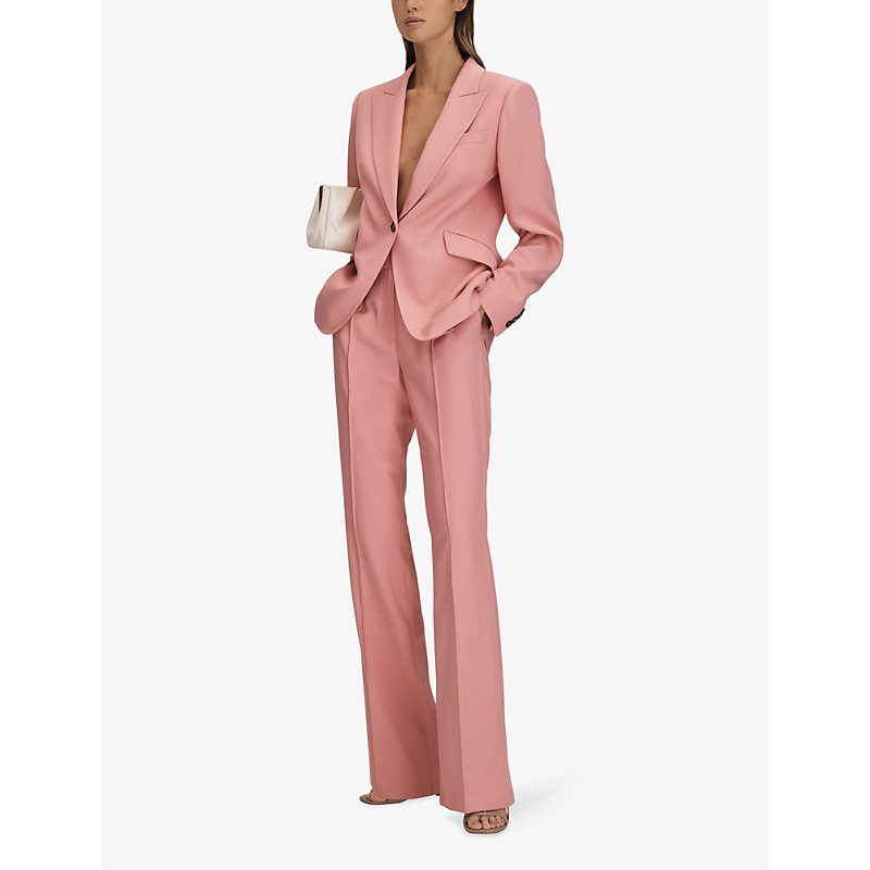 Shop Reiss Millie Peak-lapel Single-breasted Woven Blazer In Pink