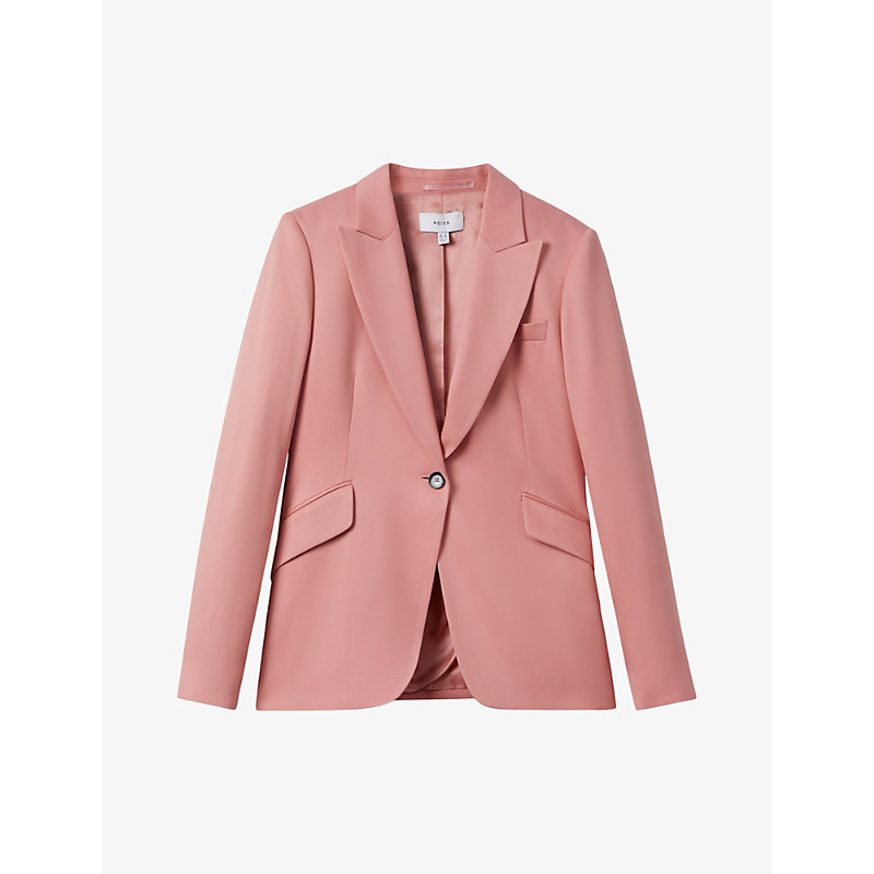 Shop Reiss Women's Pink Millie Peak-lapel Single-breasted Woven Blazer