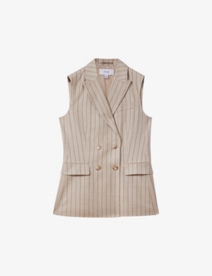 Shop Reiss Women's Neutral Odette Pin-stripe Wool-blend Waistcoat
