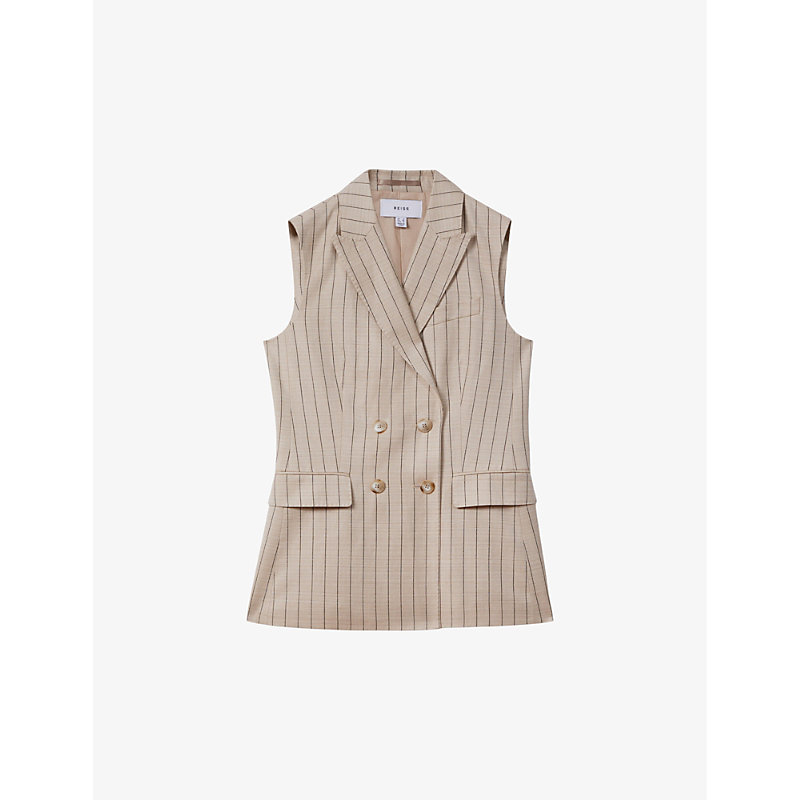 Shop Reiss Women's Neutral Odette Pin-stripe Wool-blend Waistcoat