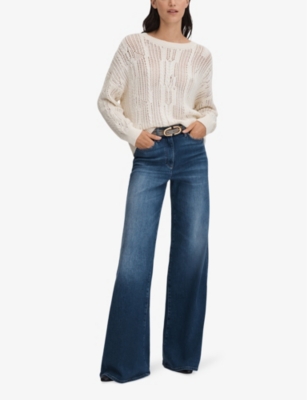 Shop Reiss Women's Mid Blue Ameria Wide-leg Mid-rise Stretch-denim Jeans