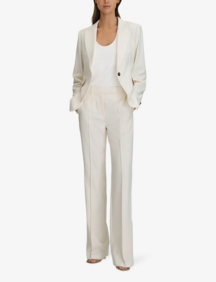 Reiss Cream Petite Flared Suit Trousers In Cream