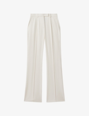 Shop Reiss Women's Cream Millie Flared-leg High-rise Woven Trousers