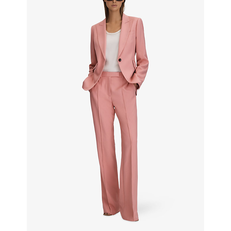 Shop Reiss Women's Pink Millie Flared-leg High-rise Woven Trousers