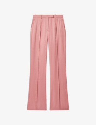 Shop Reiss Women's Pink Millie Flared-leg High-rise Woven Trousers