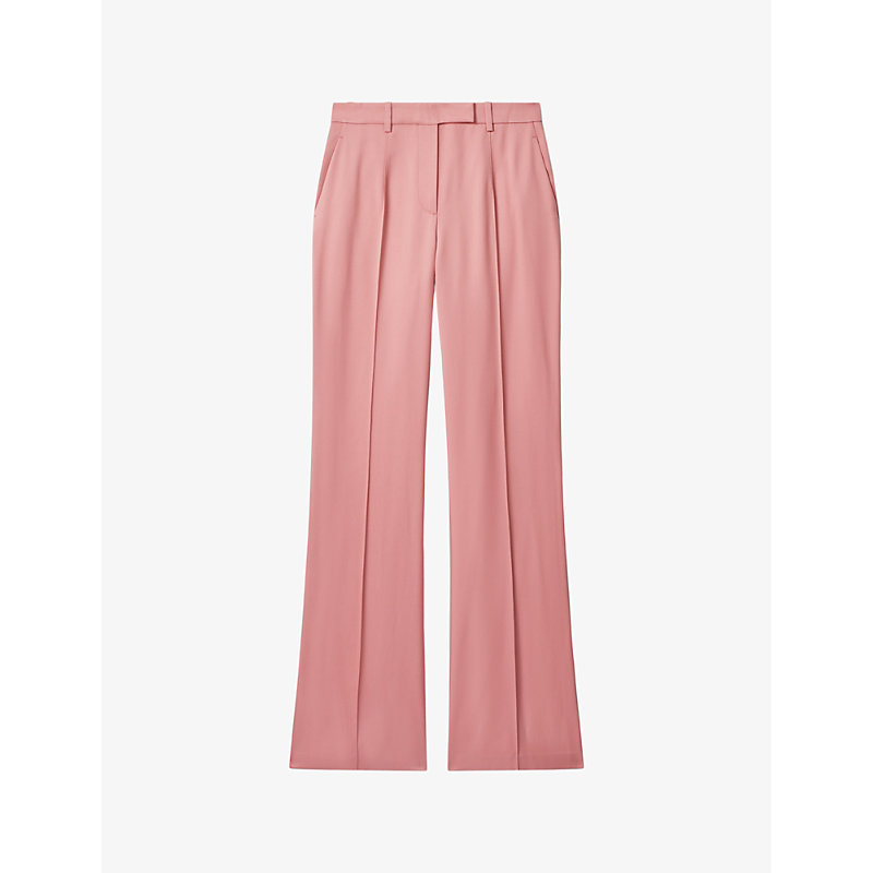 Shop Reiss Women's Pink Millie Flared-leg High-rise Woven Trousers