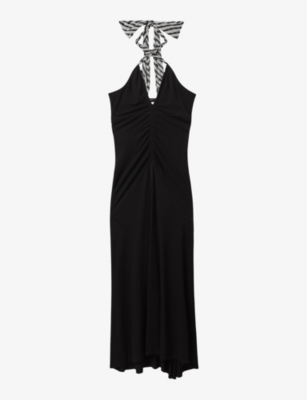 Reiss Iris Tie-neck Slim-fit Jersey Maxi Dress In Black