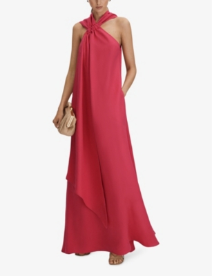 Shop Reiss Womens Coral Odell Halter-neck Relaxed-fit Stretch-woven Maxi Dress