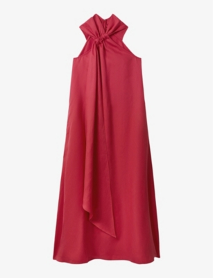 Reiss Odell Linen-blend Halter Maxi Dress In Coral