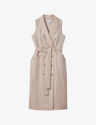 Shop Reiss Andie Pinstripe Woven Midi Dress In Neutral