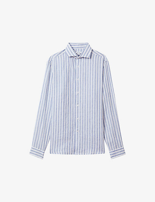 REISS: Ruban cutaway-collar striped linen shirt