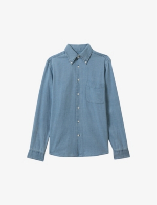 REISS: Minoa patch-pocket relaxed-fit denim shirt