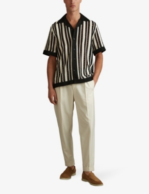 Shop Reiss Men's Black/ecru Romy Stripe Cotton-blend Shirt