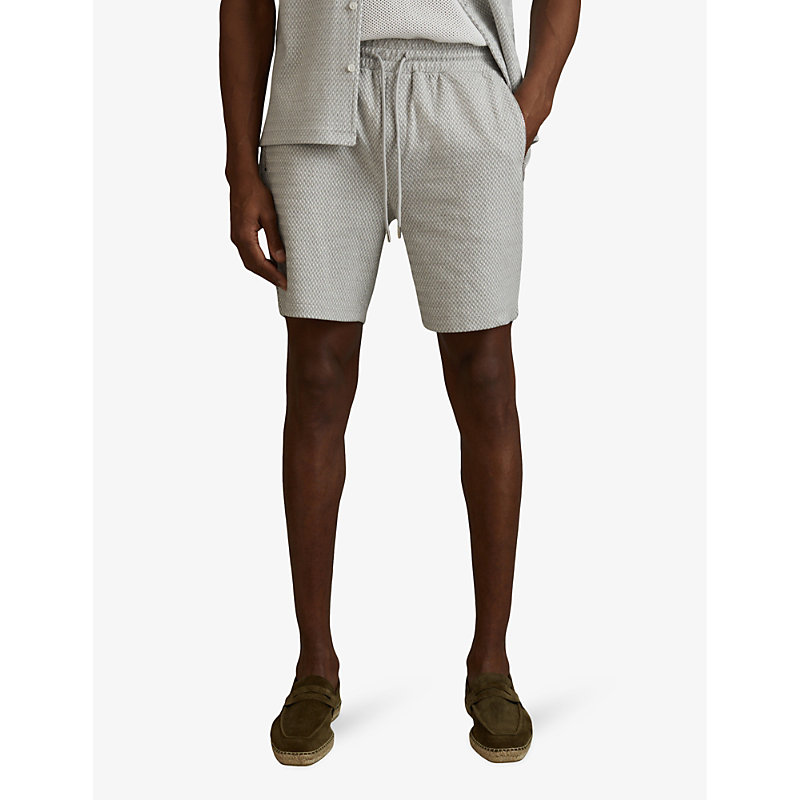 Shop Reiss Men's Light Grey Penbrook Elasticated-waist Regular-fit Stretch-cotton Shorts
