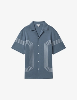 Shop Reiss Men's Airforce Blue Arlington Stripe-embroidered Relaxed-fit Cotton Shirt