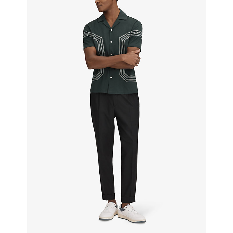 Shop Reiss Men's Emerald Arlington Stripe-embroidered Relaxed-fit Cotton Shirt