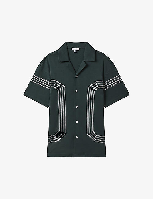 REISS: Arlington stripe-embroidered relaxed-fit cotton shirt