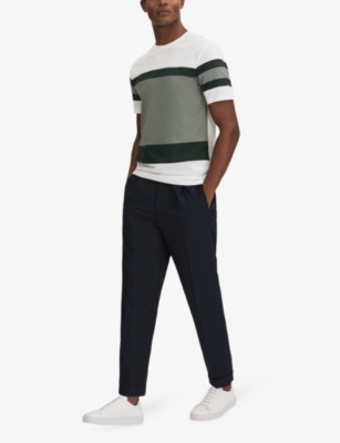 Shop Reiss Men's Sageauckland Slim-fit Striped Cotton T-shirt In Sage Multi
