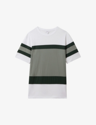 Shop Reiss Men's Sage Multi Auckland Slim-fit Striped Cotton T-shirt