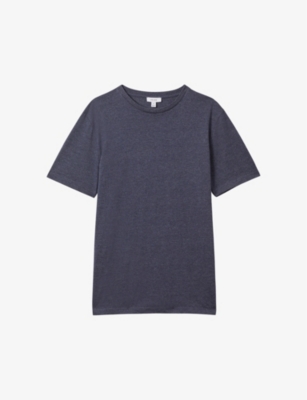 Shop Reiss Mens Indigo Melange Bless Crew-neck Short-sleeve Cotton T-shirt