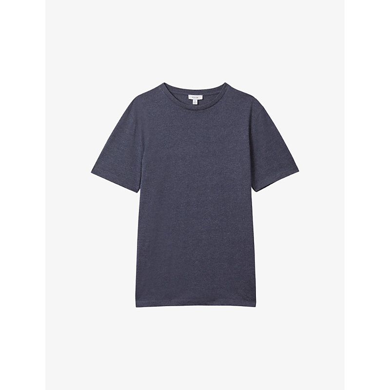 Shop Reiss Men's Indigo Melange Bless Crew-neck Short-sleeve Cotton T-shirt